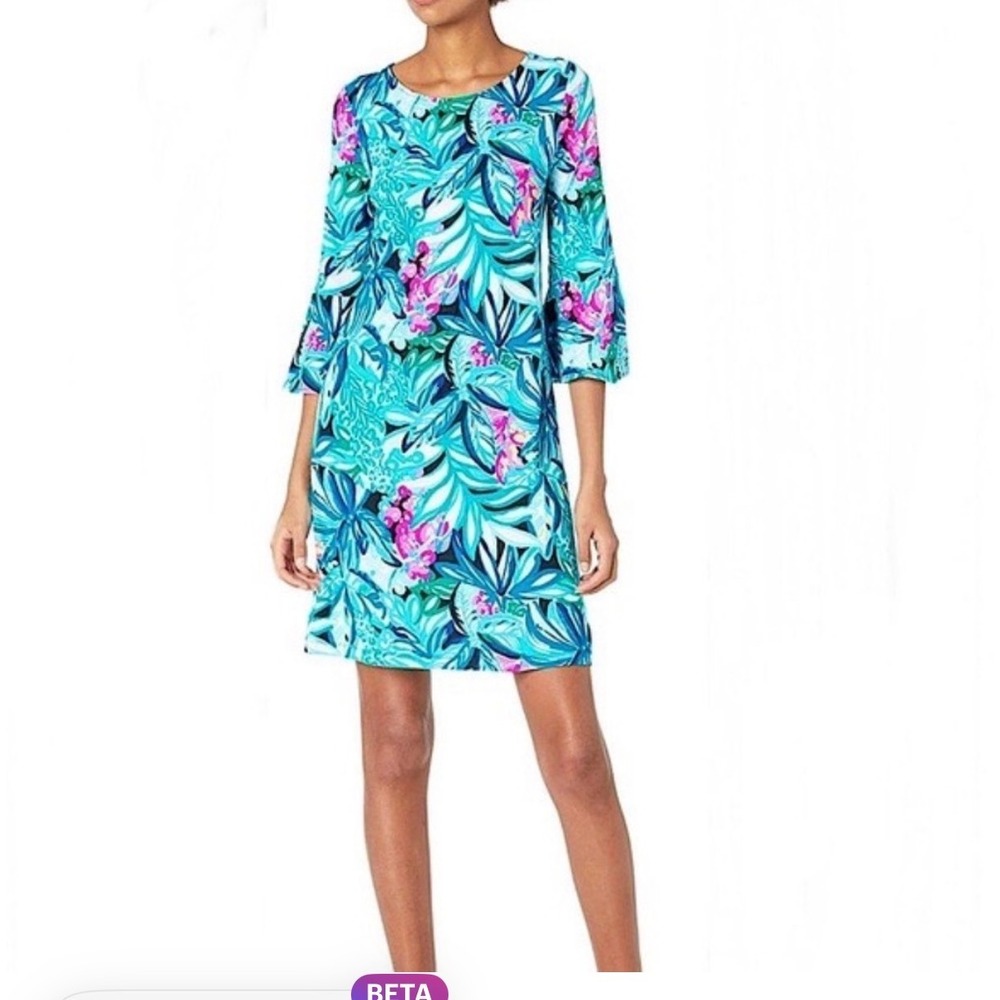 Lilly Pulitzer Ophelia Swing Dress XXL Maldives Green Hype It Up Floral 3/4 Bell